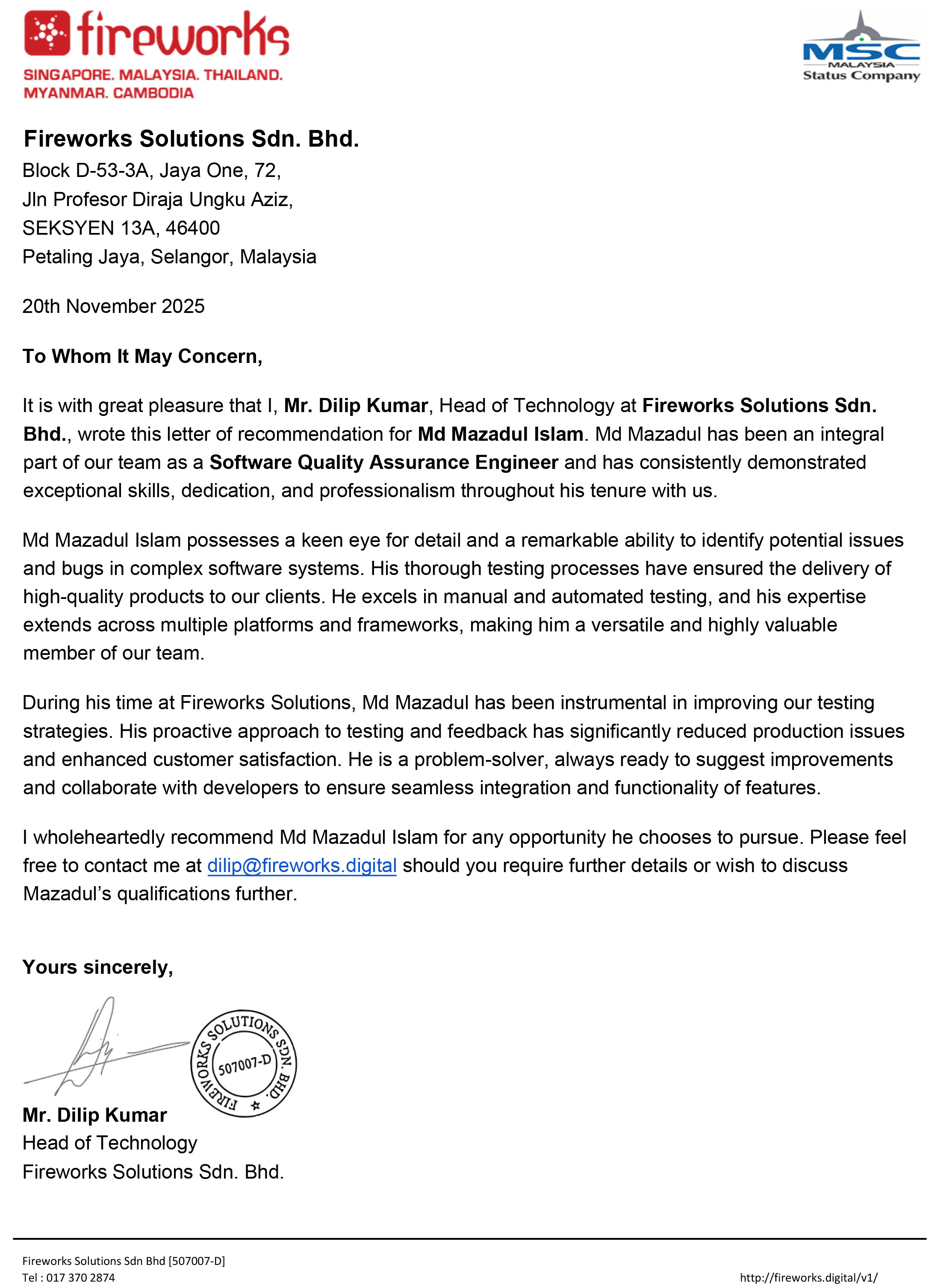 Recommendation letter