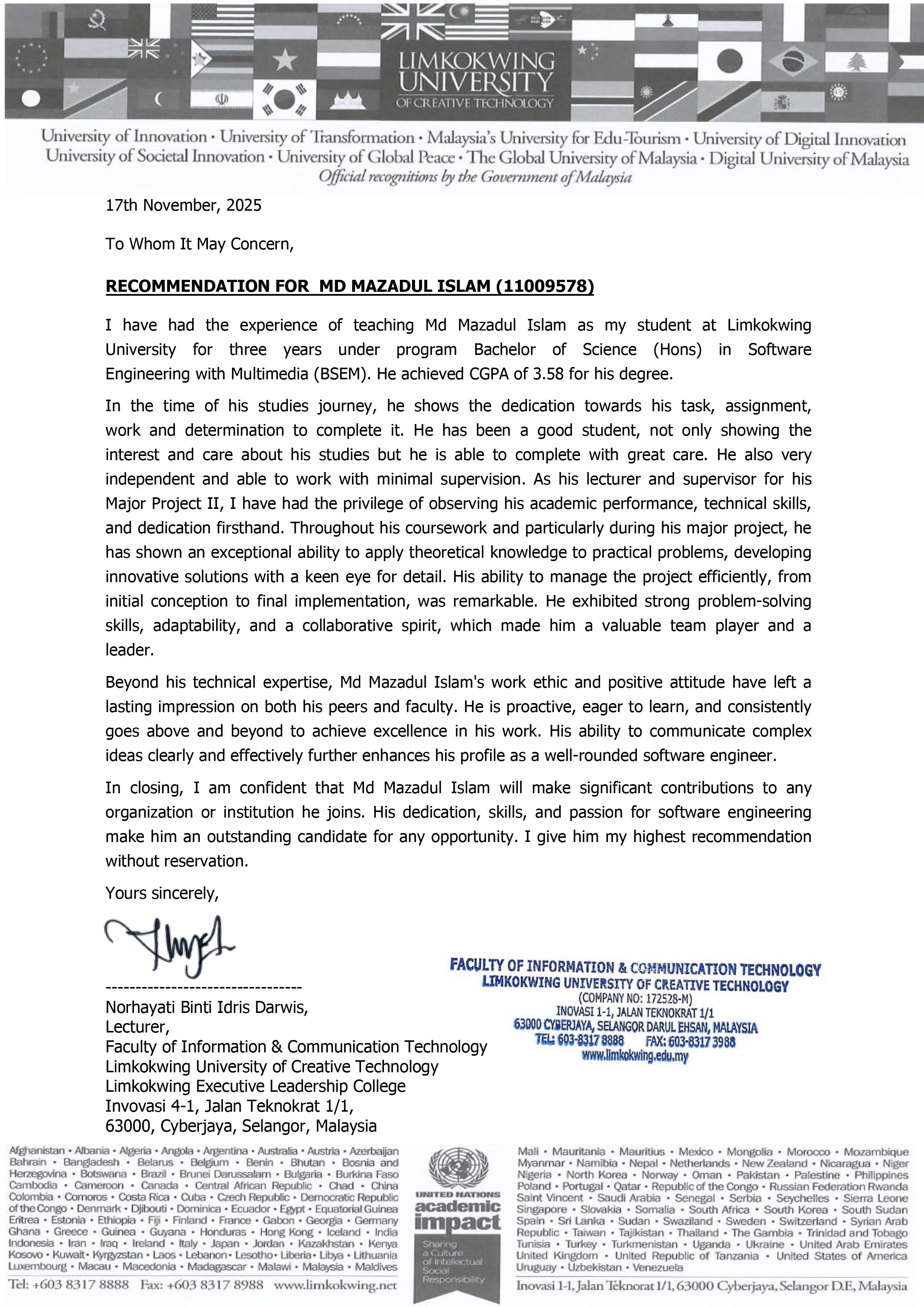 Recommendation letter